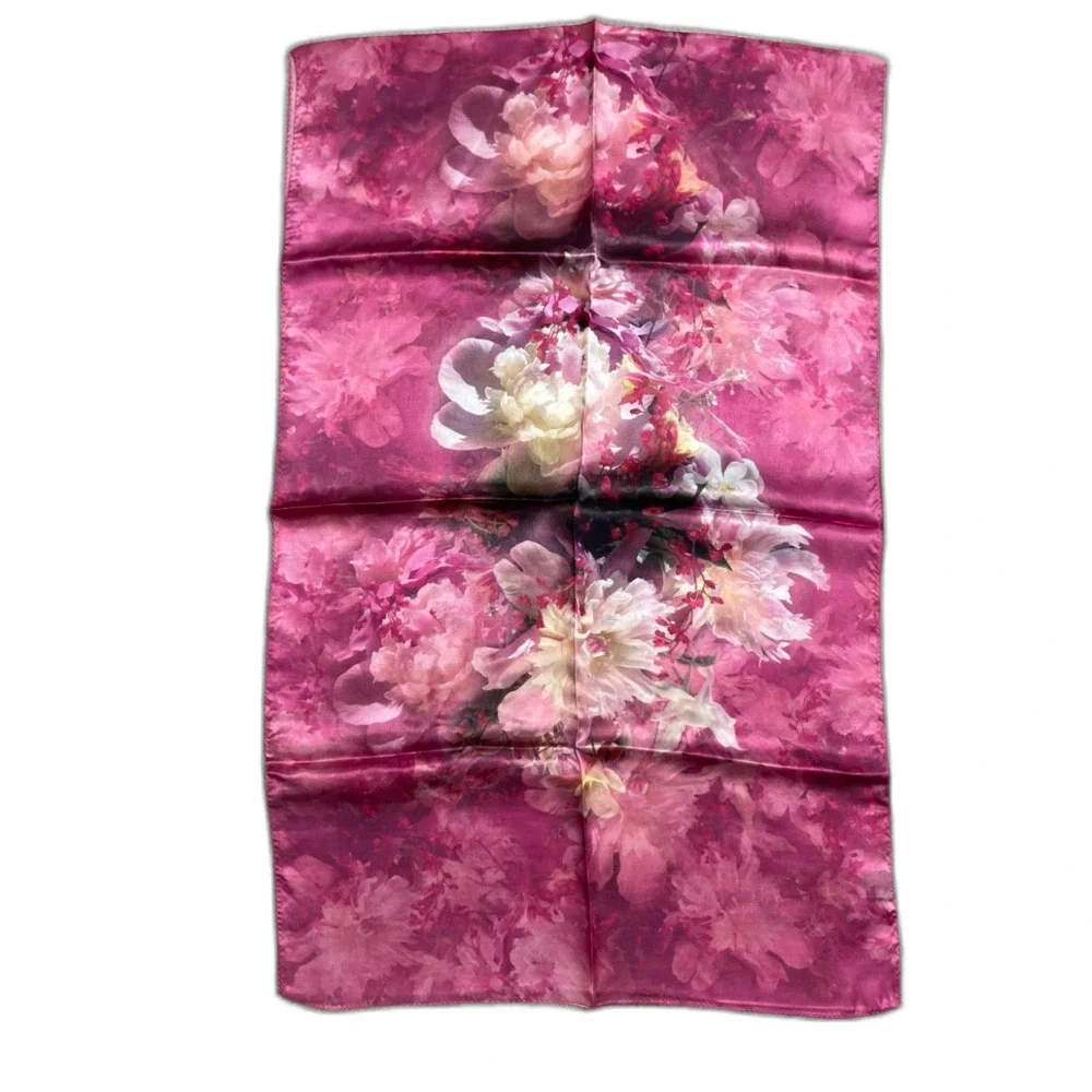 Women's 100% Mulberry Silk Scarf Pink Floral Long Lightweight Wrap